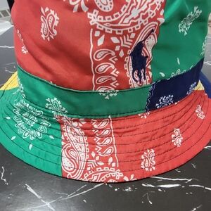 Polo by Ralph Lauren Mens Patchwork Bandana Bucket Hat in Red, Green & Navy